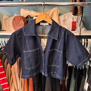 Denim Cropped Jacket with Pockets